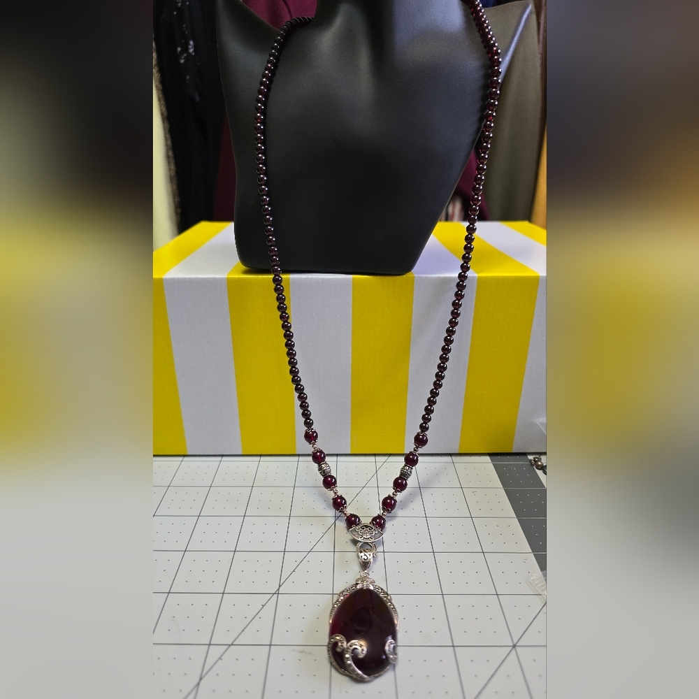 Longevity Red Beaded Sterling Silver Necklace